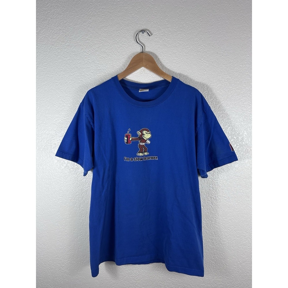 Vintage "I'm A Slow Learner" Graphic T-Shirt Men's Large Blue Funny Monkey Tee